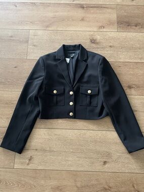 Ann Taylor Black Cropped Blazer with Gold Buttons